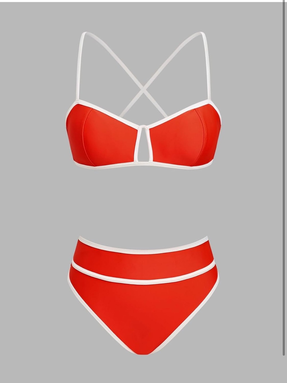 Cupshe Women’s Bikini XS High Waisted Orange and White - Picture 6 of 7